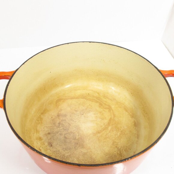 VTG Le Creuset France “E” 4.5 Qt Ribbed Flame Orange Enameled Dutch Oven Pot Lid - Picture 7 of 11